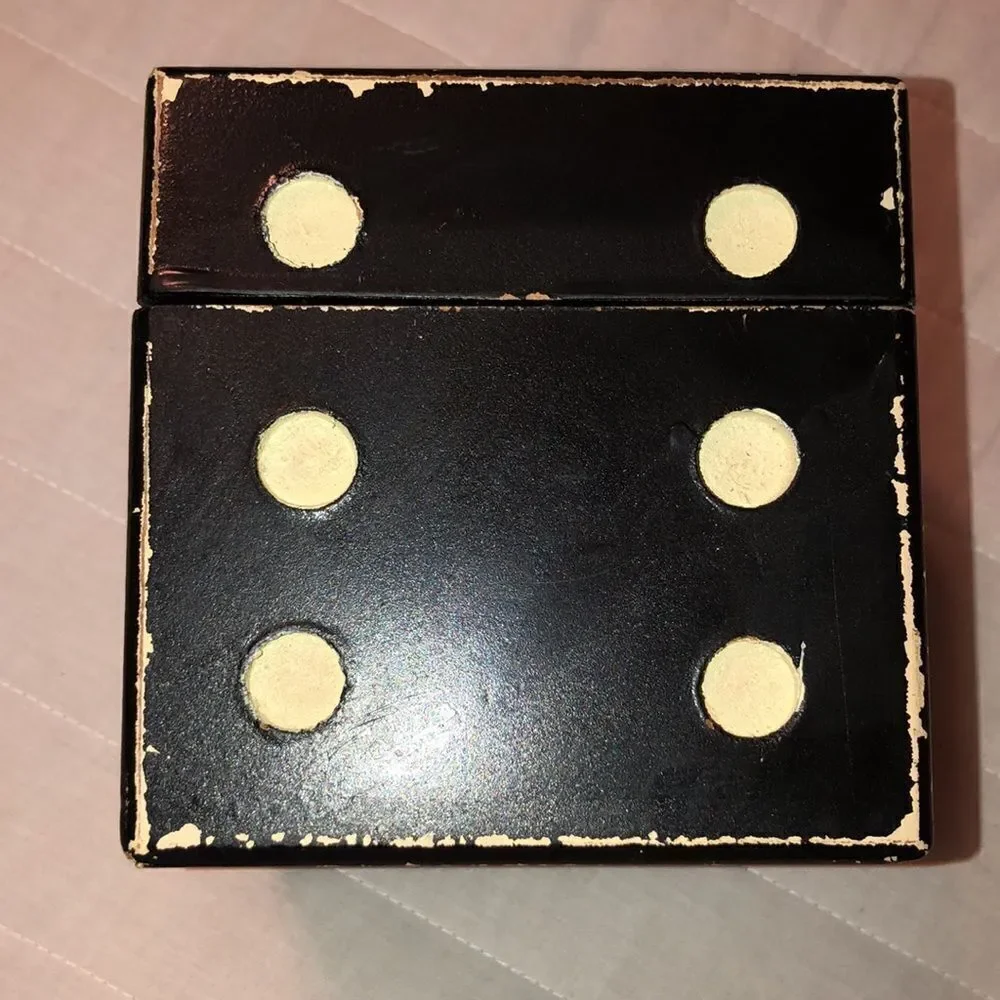 Dice Cube Black Ivory Shabby Shic Wooden Trinket Keepsake Box